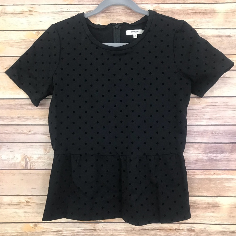 Madewell Black Polka Dot Peplum Blouse Medium
